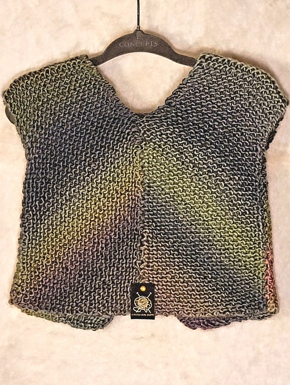 Hand-Knit Multicolor Garter Stitch Baby Sweater Vest - Picture 2 of 7